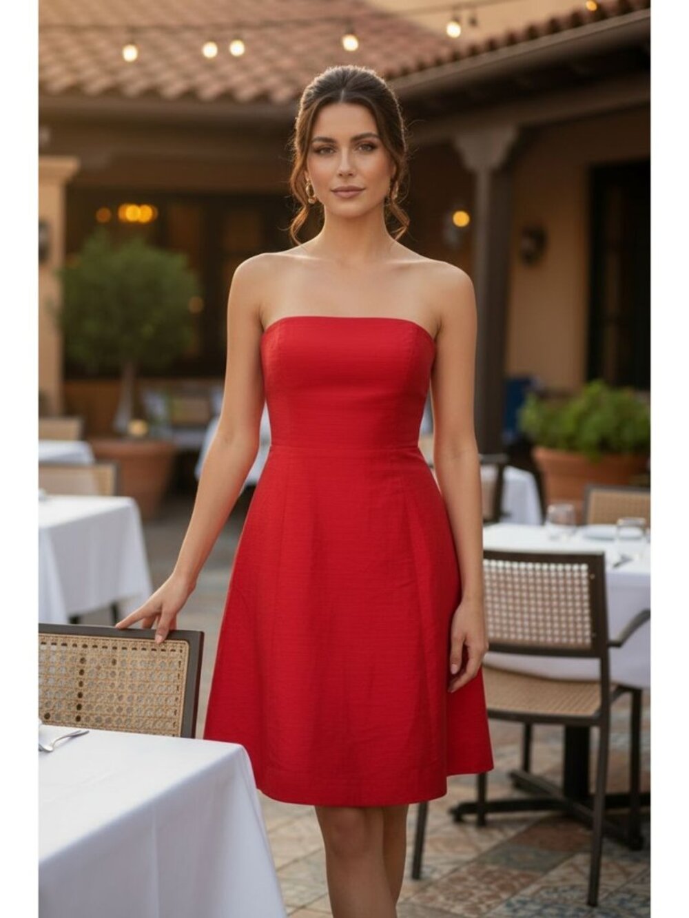 Molly B. 12 Linen Dress Lightweight Mini Strapless Red Summer Designer A-line